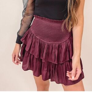 Mustard Seed Burgundy Layered Mini Skirt